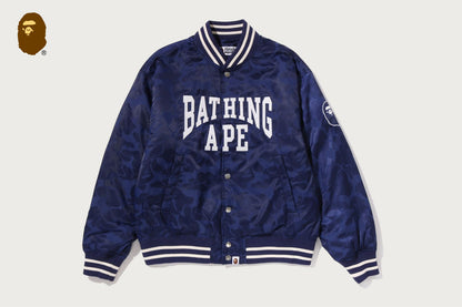 BAPE SOLID CAMO NYLON JACQUARD VARSITY JACKET