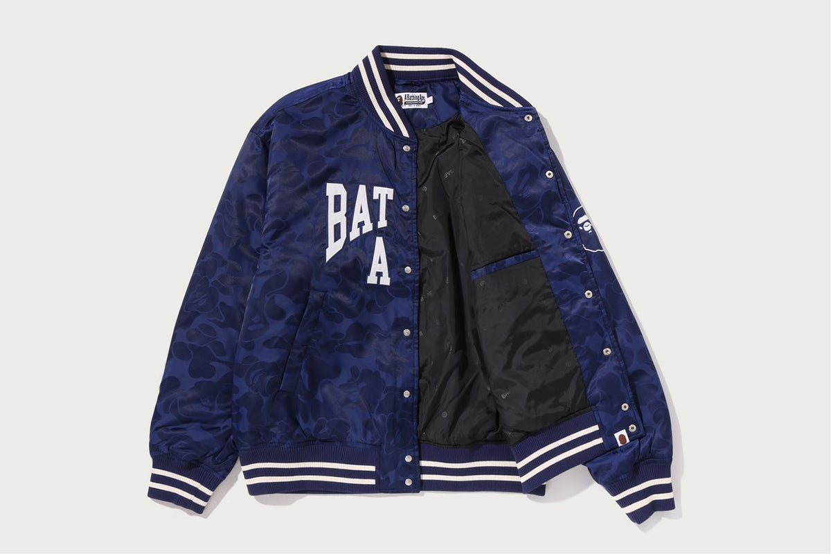 BAPE SOLID CAMO NYLON JACQUARD VARSITY JACKET