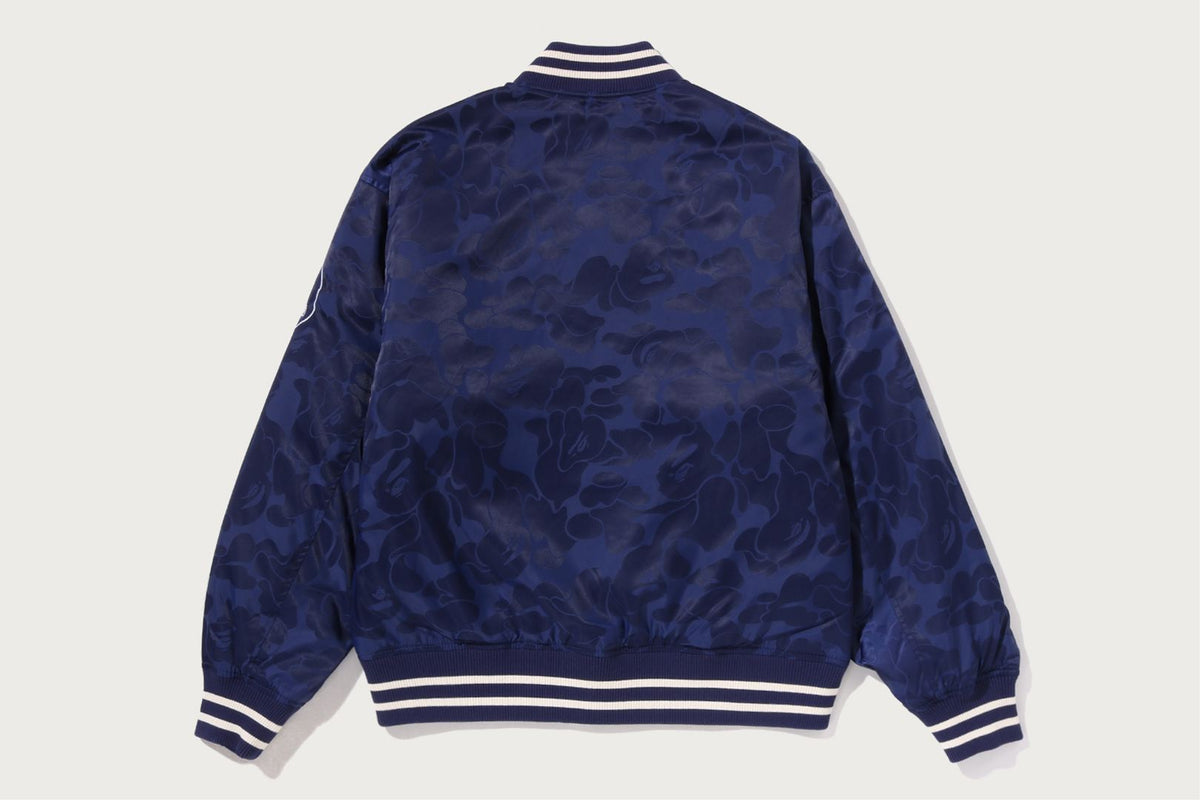 BAPE SOLID CAMO NYLON JACQUARD VARSITY JACKET