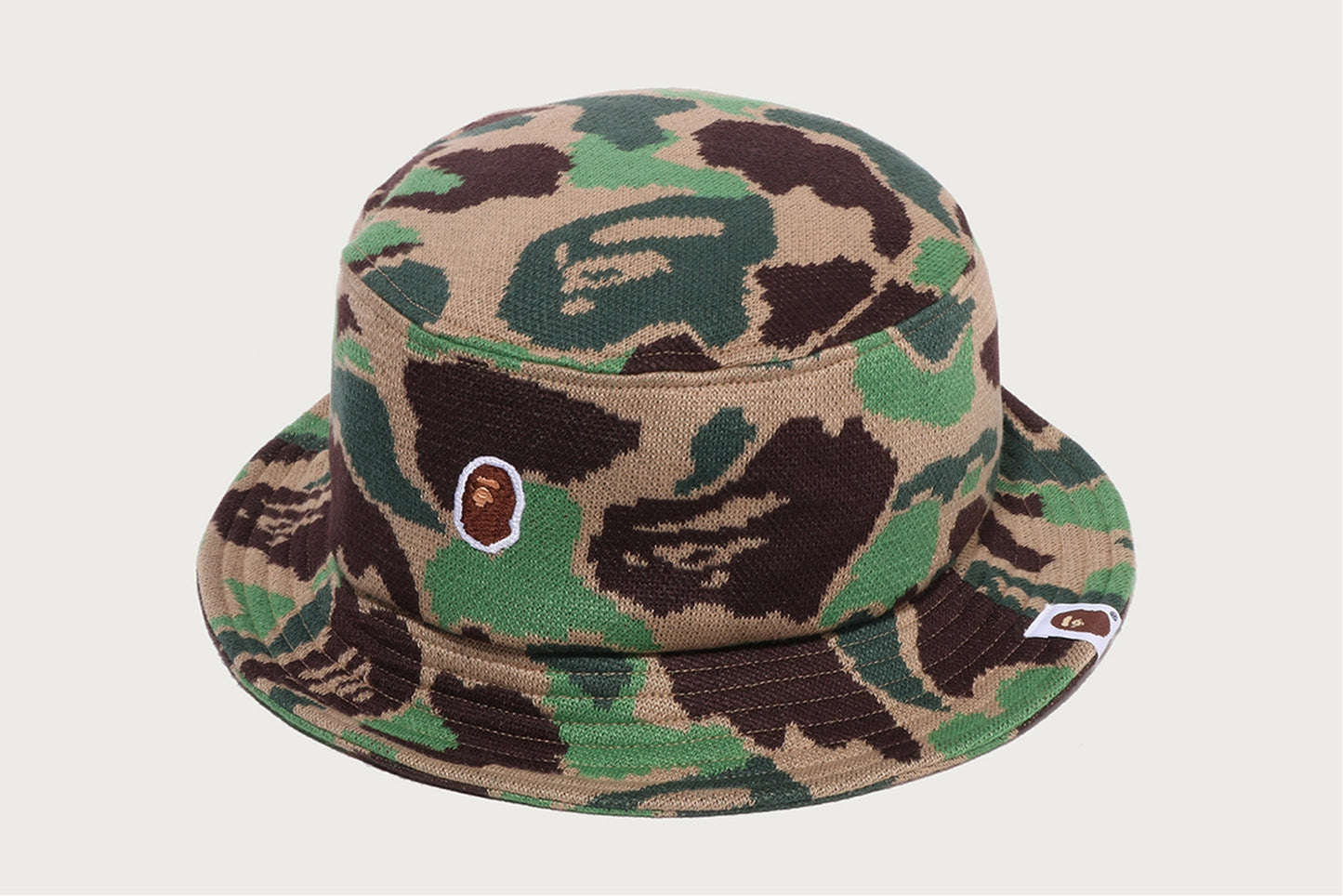 BAPE ONE POINT ABC CAMO JACQUARD KNIT BUCKET HAT