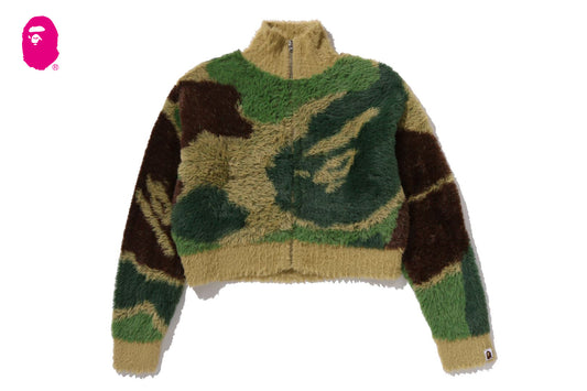BAPE MEGA ABC CAMO 長毛絨高領 cropped 拉鍊開衫