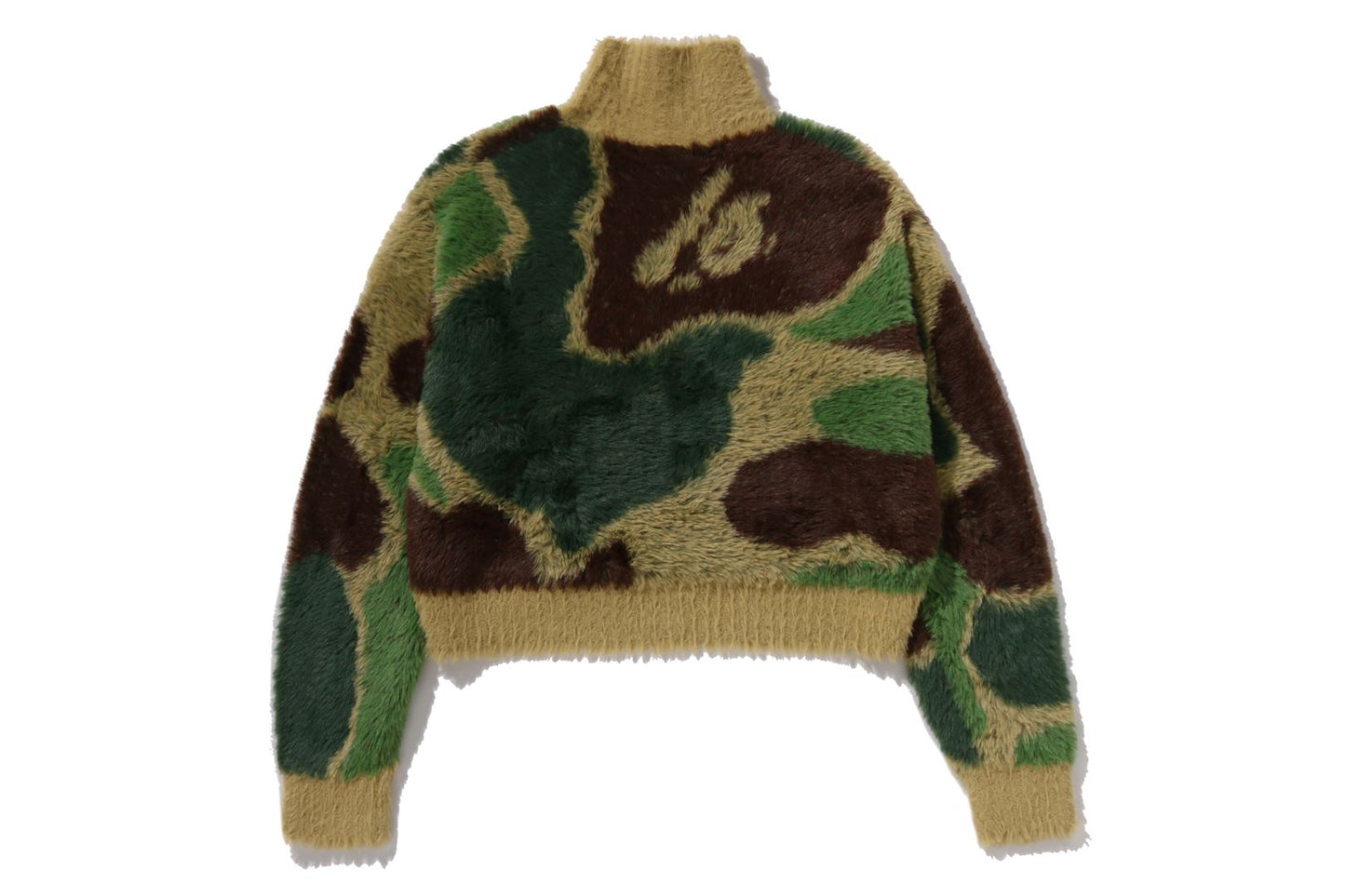 BAPE MEGA ABC CAMO 長毛絨高領 cropped 拉鍊開衫