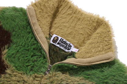 BAPE MEGA ABC CAMO 長毛絨高領 cropped 拉鍊開衫