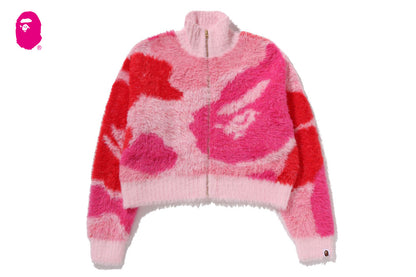 BAPE MEGA ABC CAMO 長毛絨高領 cropped 拉鍊開衫