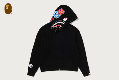 BAPE CABLE KNIT SHARK 放鬆版全拉鍊連帽衫