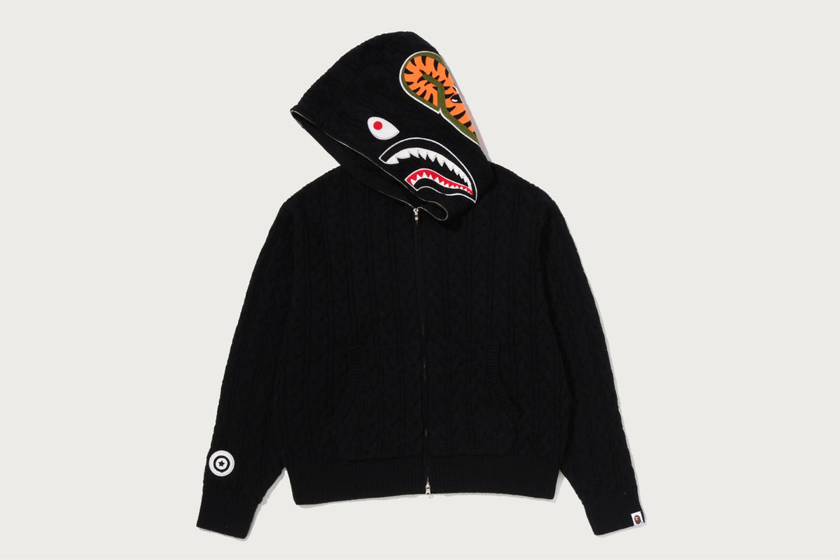 BAPE CABLE KNIT SHARK 放鬆版全拉鍊連帽衫