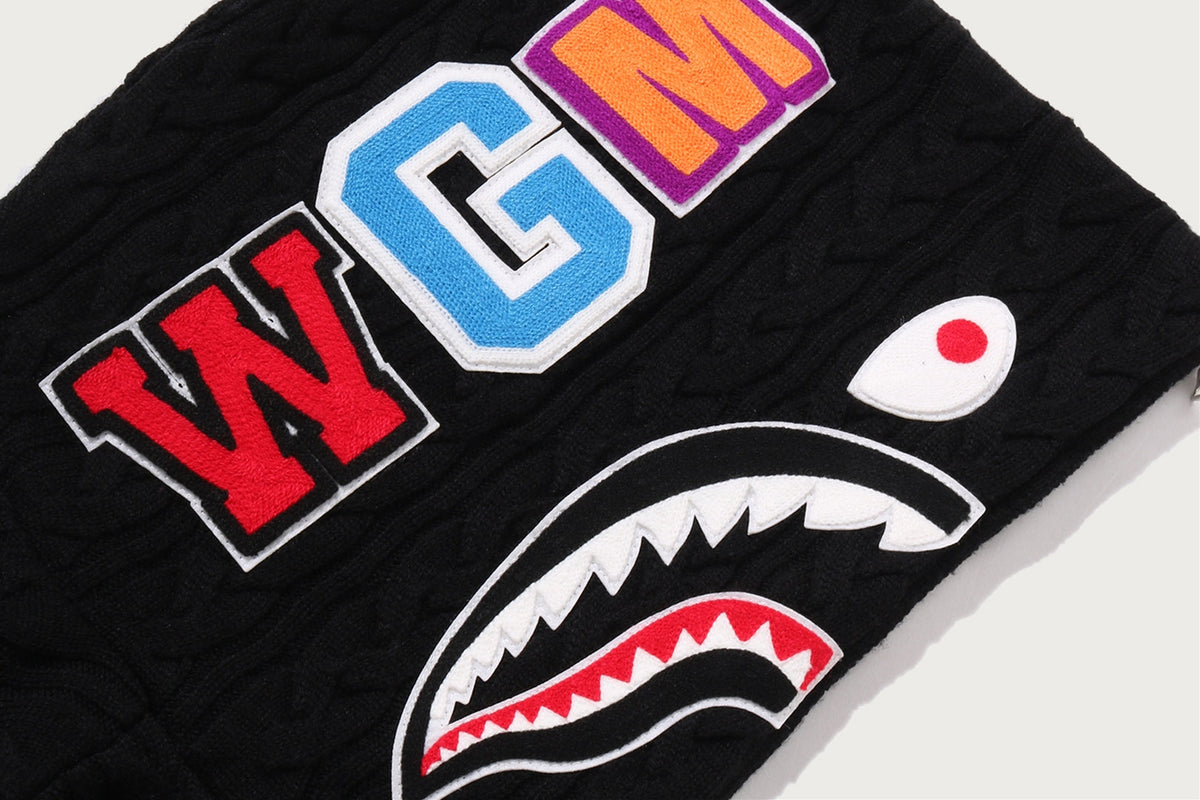 BAPE CABLE KNIT SHARK 放鬆版全拉鍊連帽衫