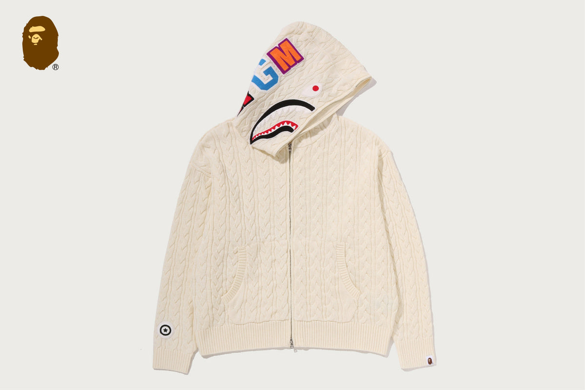 BAPE CABLE KNIT SHARK 放鬆版全拉鍊連帽衫
