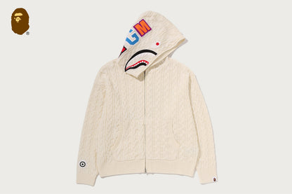 BAPE CABLE KNIT SHARK 放鬆版全拉鍊連帽衫