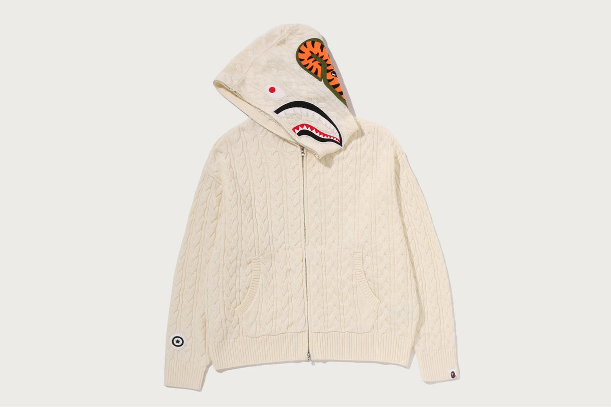 BAPE CABLE KNIT SHARK 放鬆版全拉鍊連帽衫