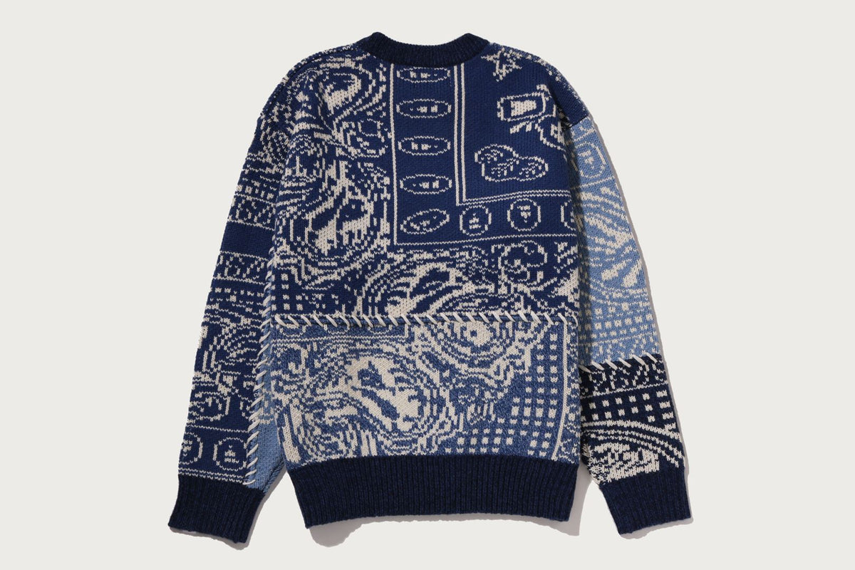BAPE PAISLEY PATTERN COLLEGE KNIT CREWNECK SWEATSHIRT