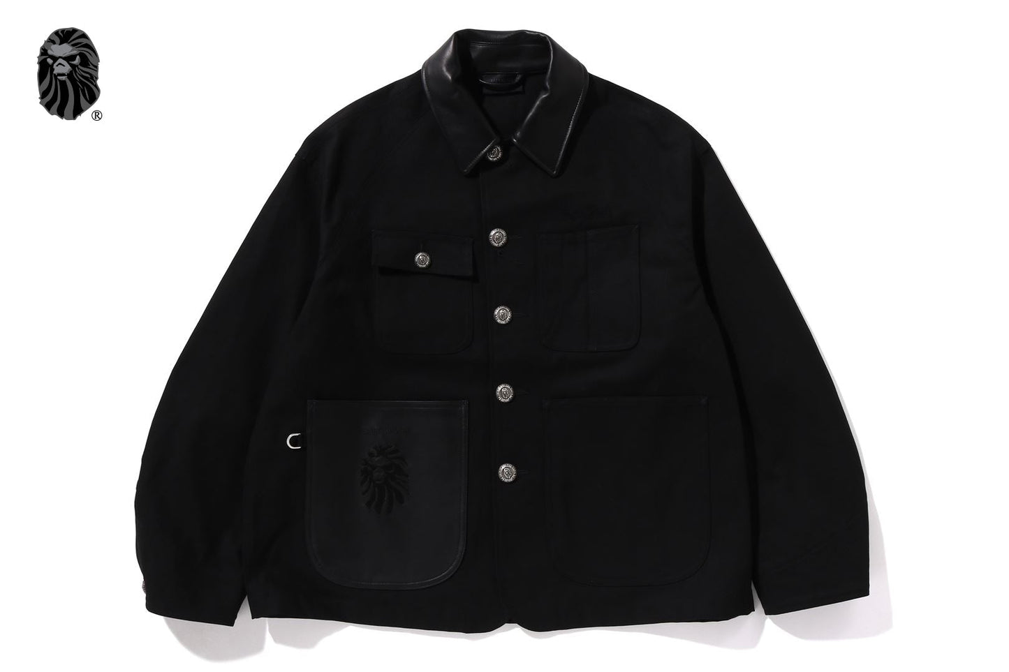 BAPE 黑色皮革邊飾工作夾克