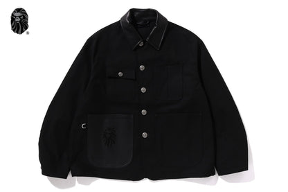 BAPE 黑色皮革邊飾工作夾克