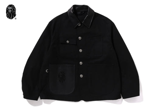 BAPE 黑色皮革邊飾工作夾克