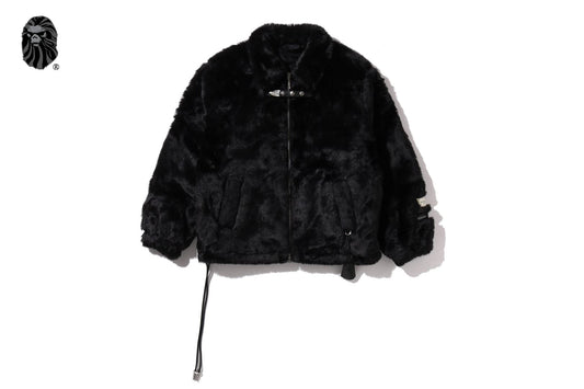 BAPE 黑色人造毛皮外套