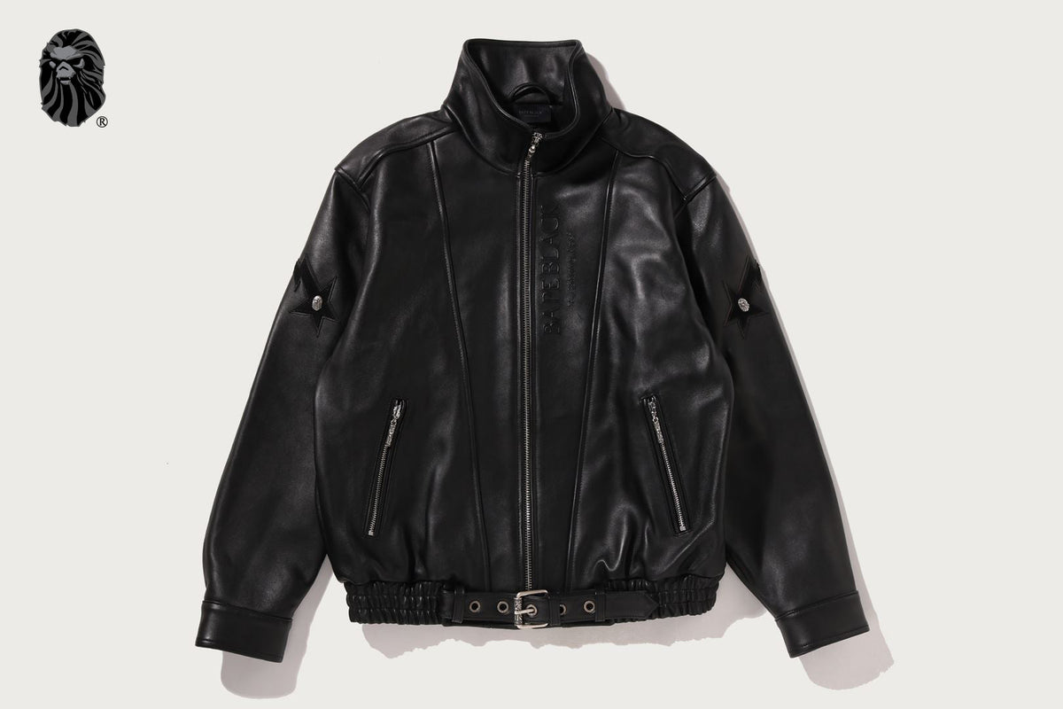 BAPE BAPE BLACK BELTED LEATHER BIKER
