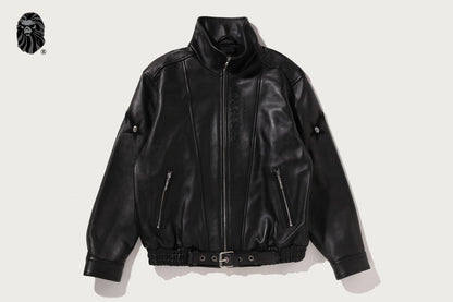 BAPE BAPE BLACK BELTED LEATHER BIKER