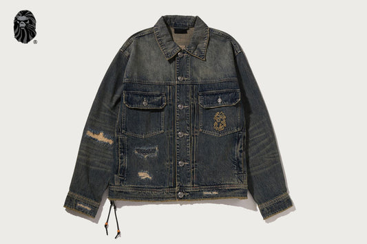 BAPE BAPE BLACK HEAVY WASHED DENIM JACKET