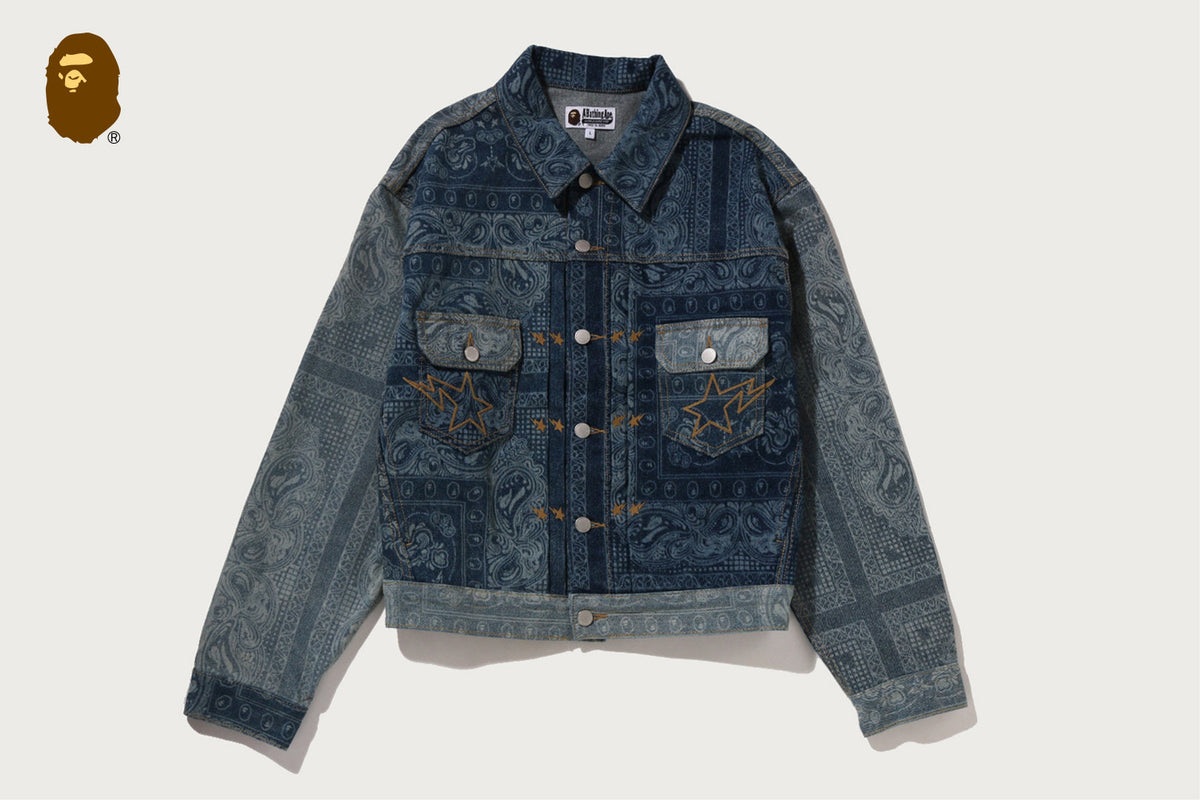BAPE PAISLEY PATTERN DENIM TRUCKER JACKET