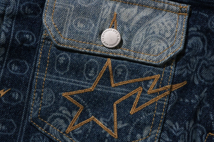 BAPE PAISLEY PATTERN DENIM TRUCKER JACKET