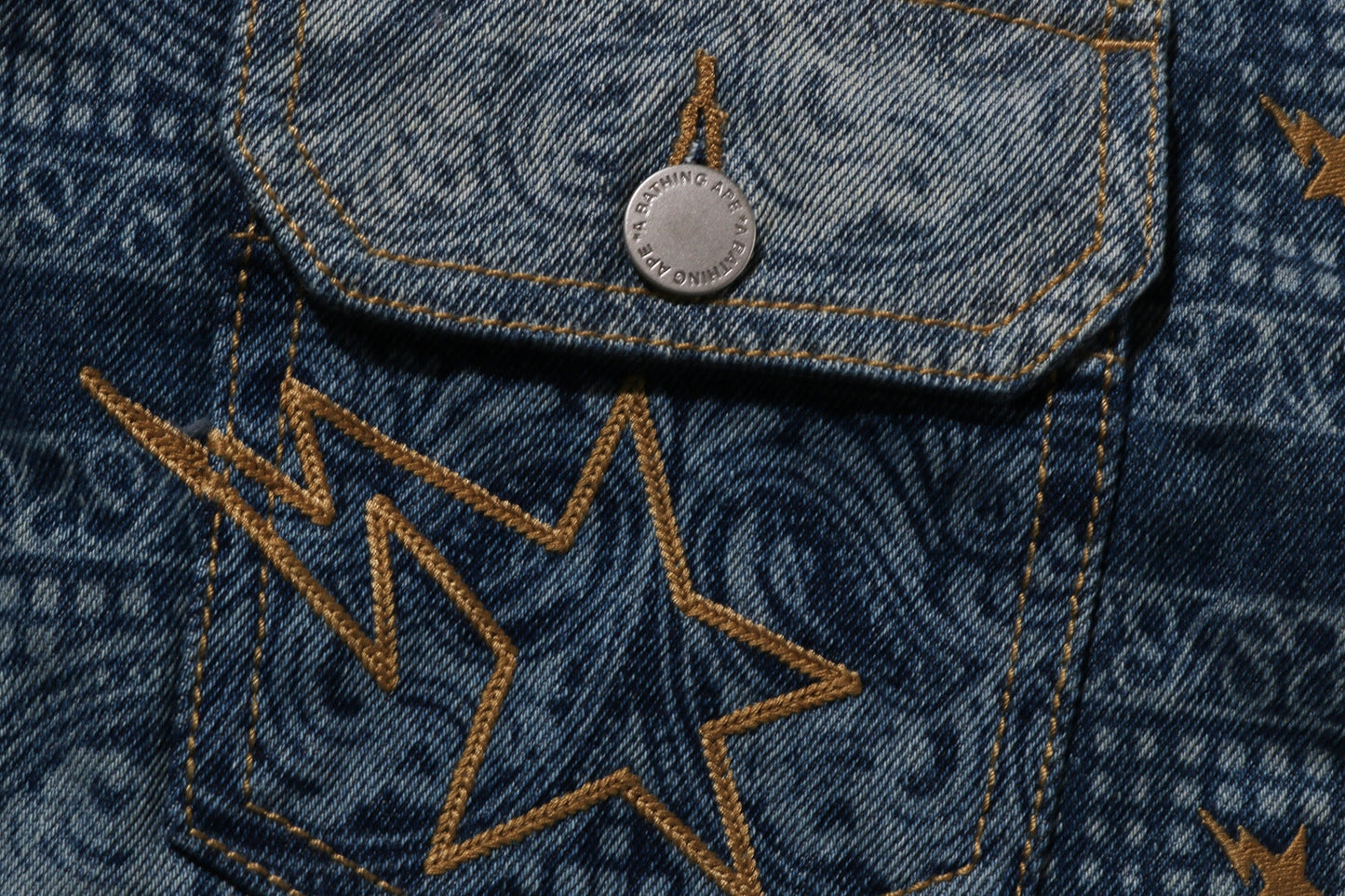 BAPE PAISLEY PATTERN DENIM TRUCKER JACKET