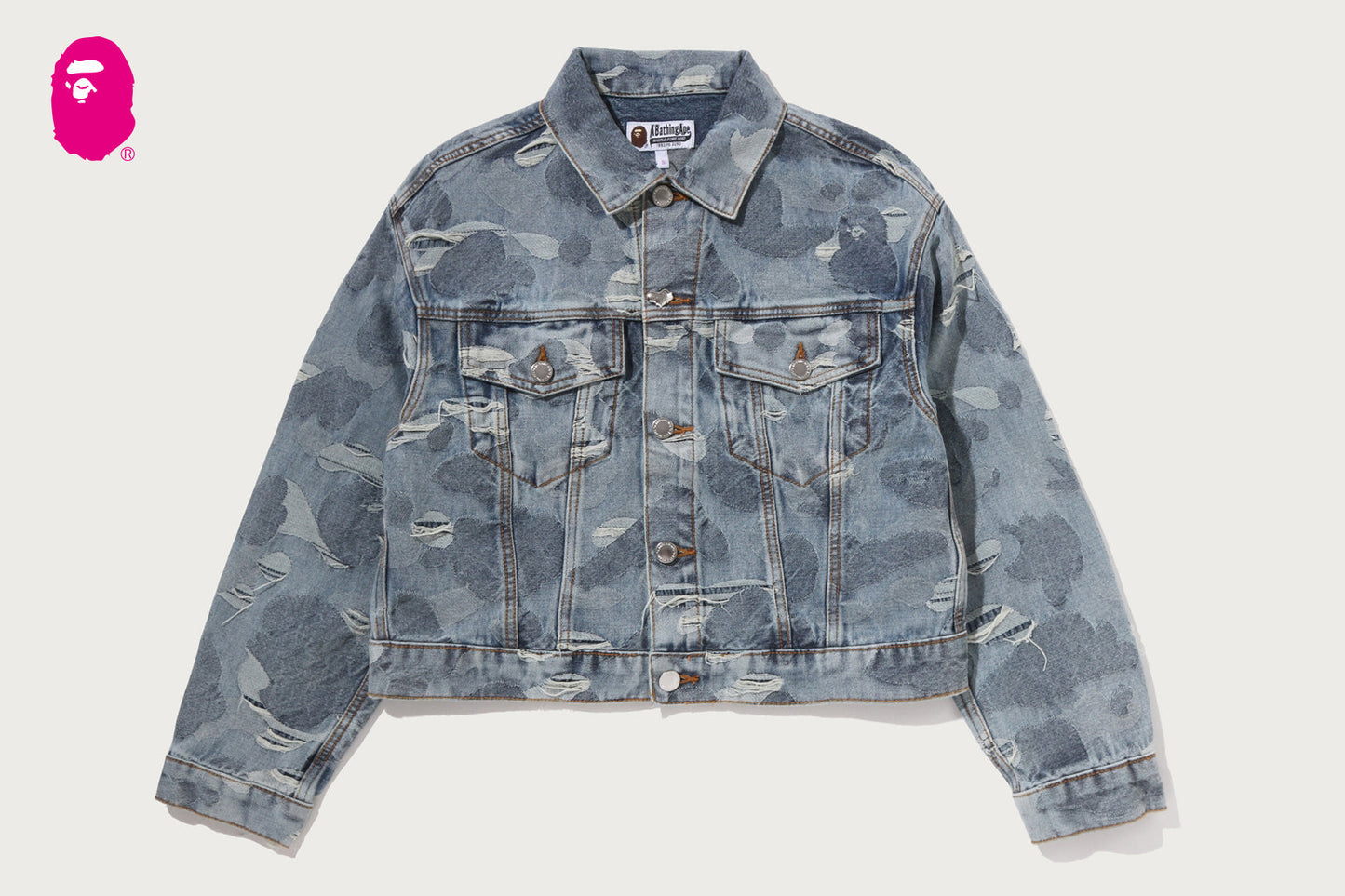 BAPE SOLID CAMO JACQUARD DENIM BOXY CROPPED JACKET