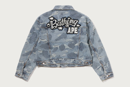 BAPE SOLID CAMO JACQUARD DENIM BOXY CROPPED JACKET