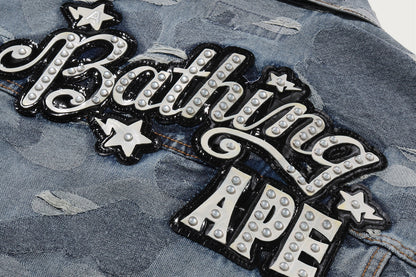 BAPE SOLID CAMO JACQUARD DENIM BOXY CROPPED JACKET