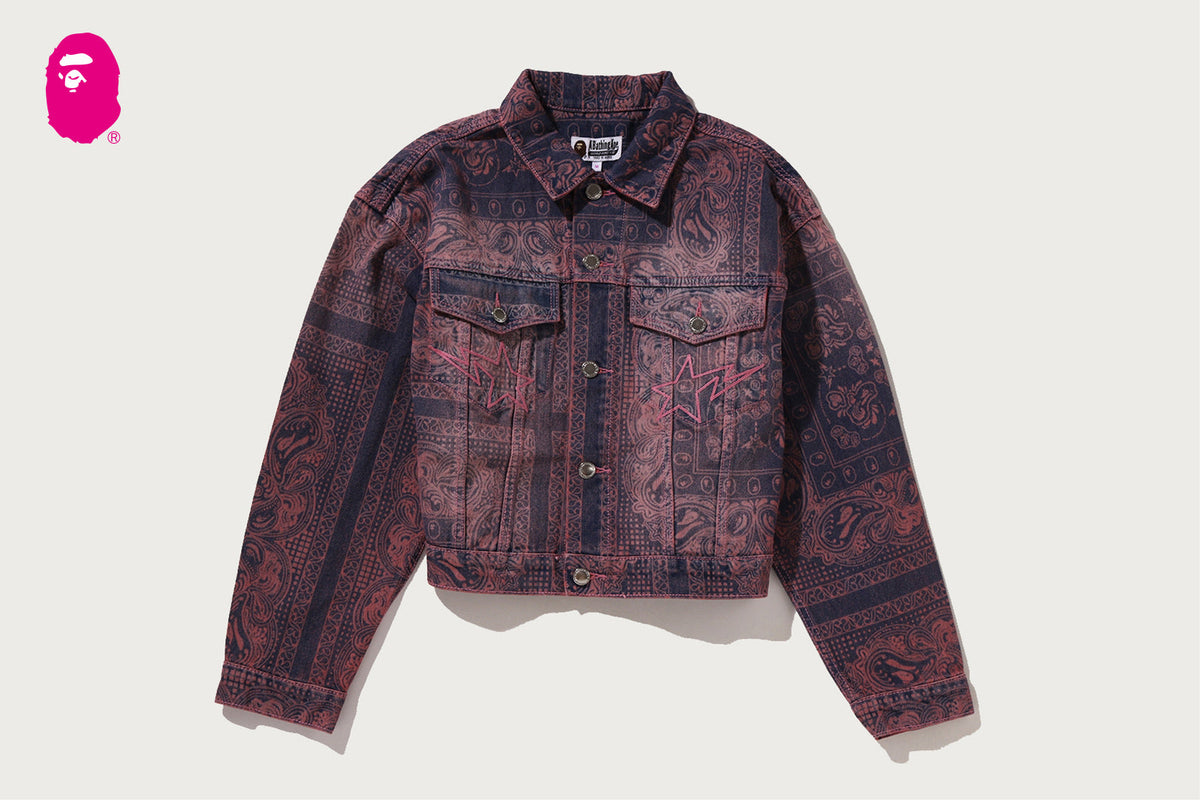 BAPE PAISLEY PATTERN DENIM BOXY CROPPED JACKET