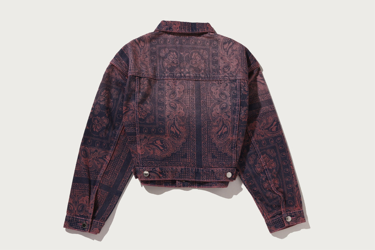 BAPE PAISLEY PATTERN DENIM BOXY CROPPED JACKET