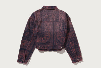 BAPE PAISLEY PATTERN DENIM BOXY CROPPED JACKET