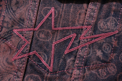 BAPE PAISLEY PATTERN DENIM BOXY CROPPED JACKET