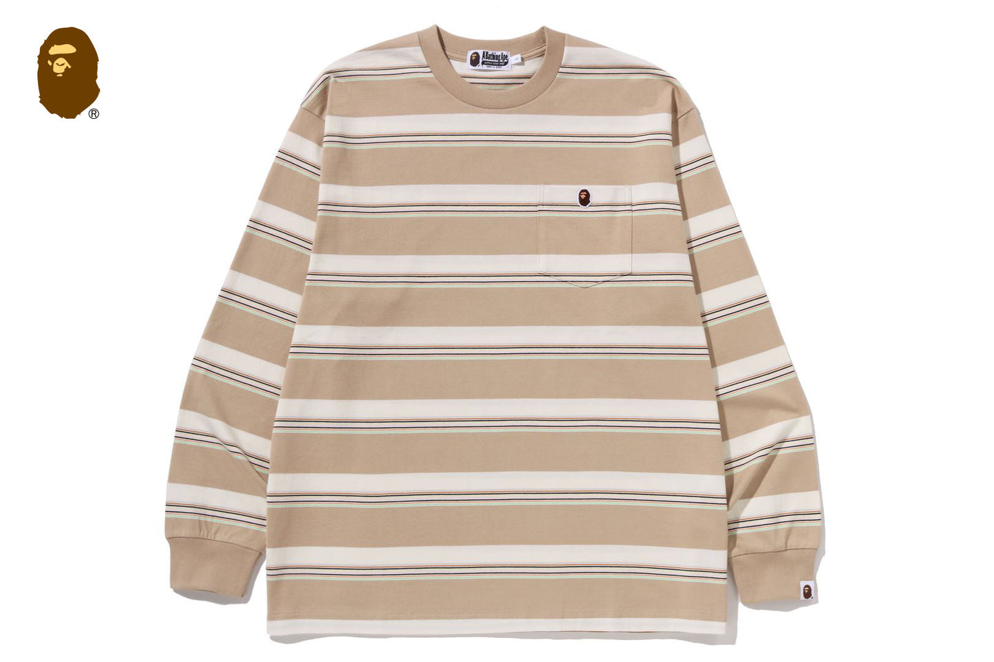 BAPE STRIPE ONE POINT RELAXED FIT POCKET LS TEE