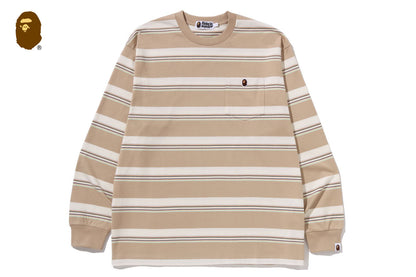 BAPE STRIPE ONE POINT RELAXED FIT POCKET LS TEE