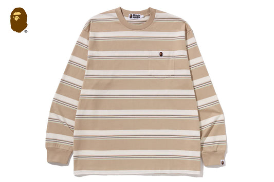 BAPE STRIPE ONE POINT RELAXED FIT POCKET LS TEE