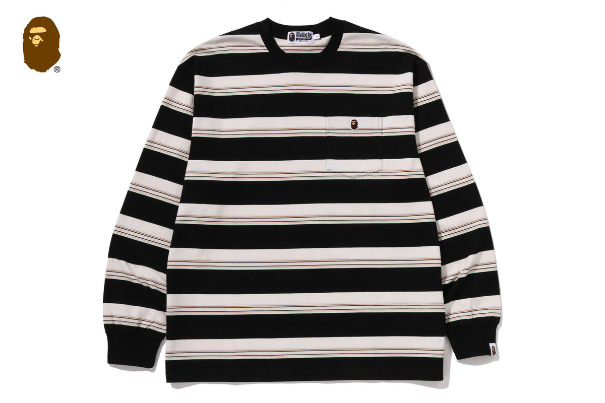 BAPE STRIPE ONE POINT RELAXED FIT POCKET LS TEE
