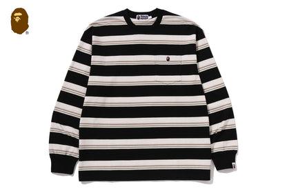 BAPE STRIPE ONE POINT RELAXED FIT POCKET LS TEE