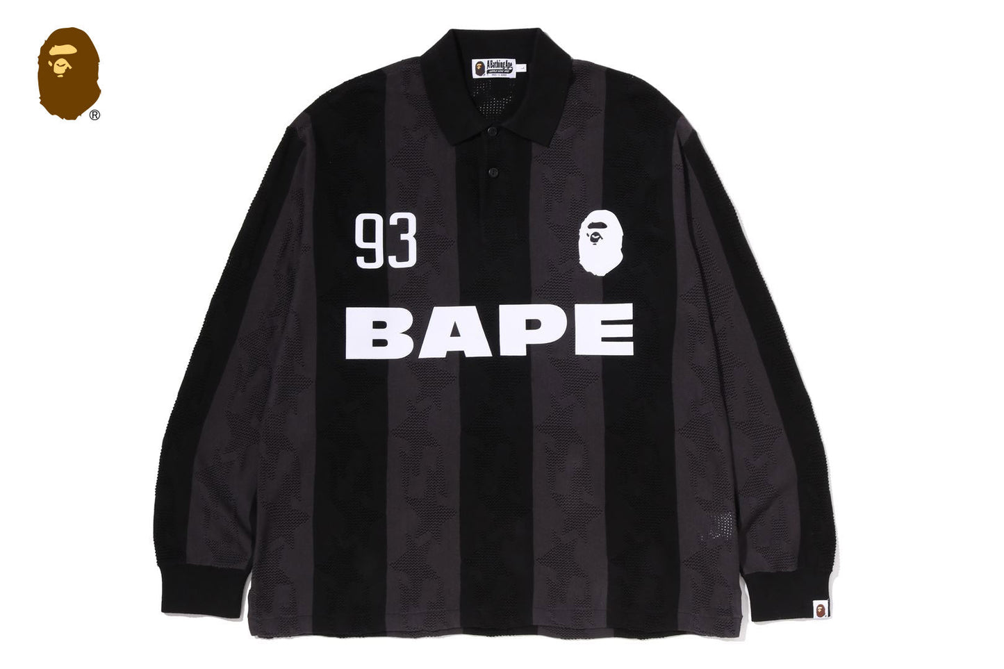 BAPE STA STRIPE PATTERN JACQUARD MULTI LOGO RELAXED FIT LS TEE