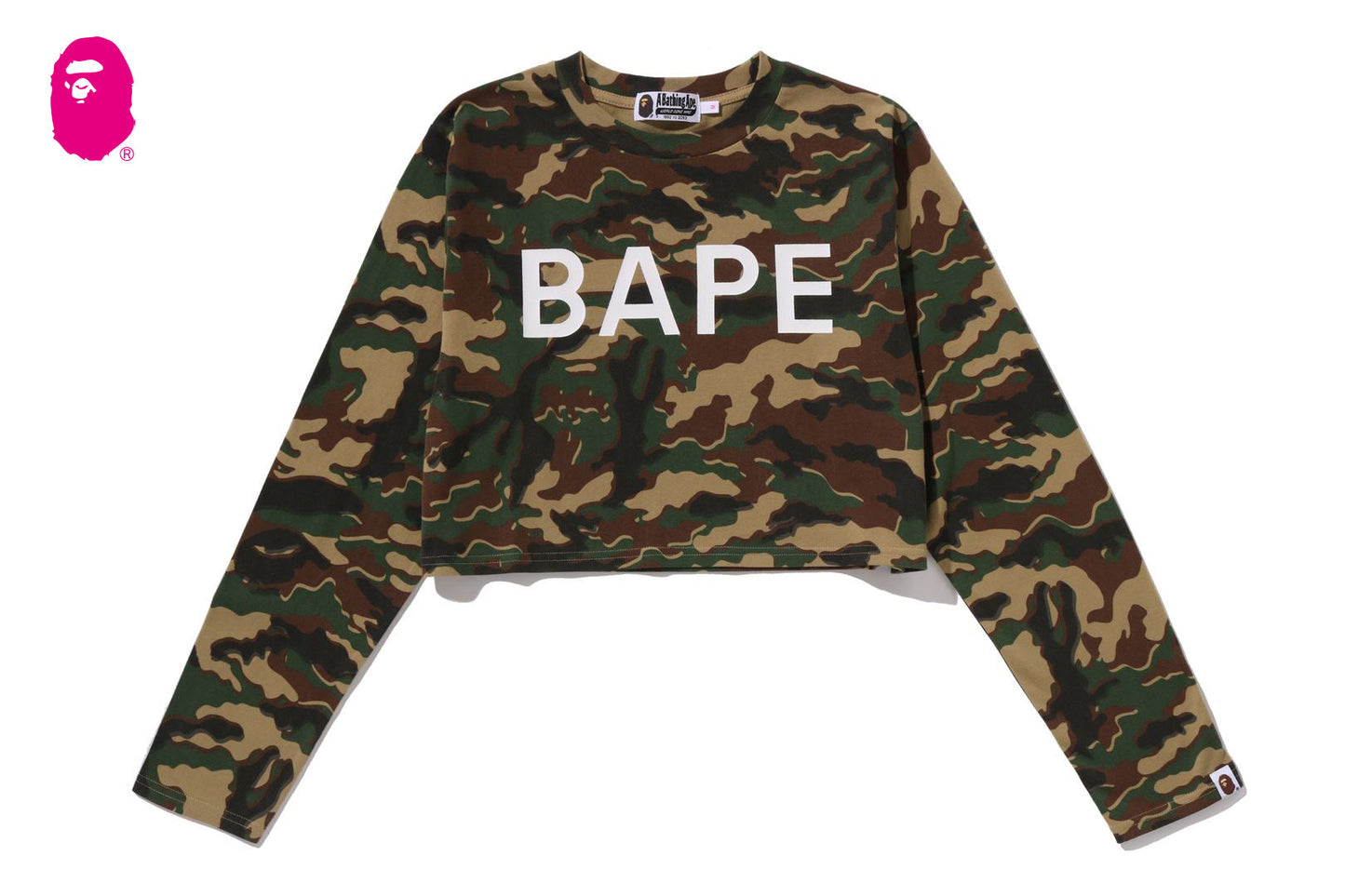 BAPE GLITCH WOODLAND CAMO BAPE CROPPED L/S TEE