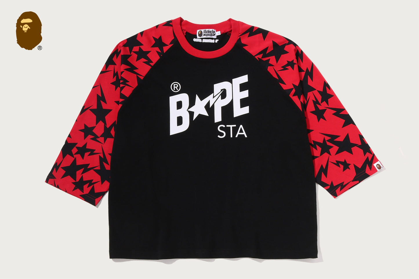 BAPE STA PATTERN BAPE STA RAGLAN CROPPED FIT LS TEE