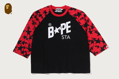 BAPE STA PATTERN BAPE STA RAGLAN CROPPED FIT LS TEE