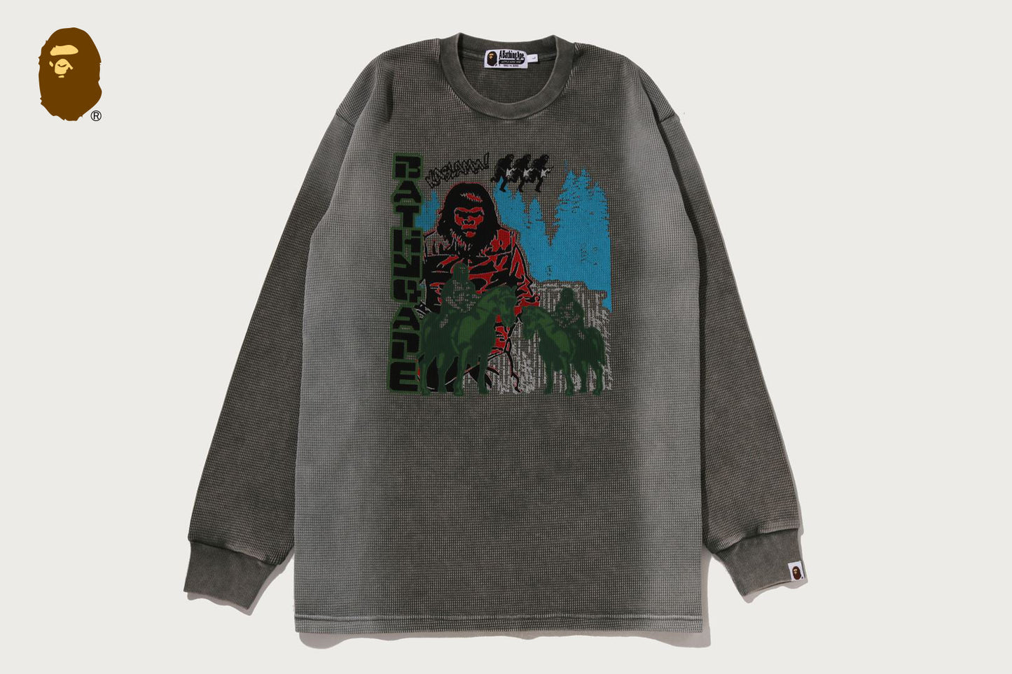 BAPE HEAVY WASHED BAPE MILITARY GRAPHIC RELAXED FIT LS TEE