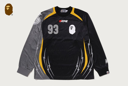 BAPE MULTI LOGO RELAXED FIT FOOTBALL LS JERSEY