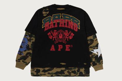 BAPE DESTROYED MULTI LOGO 2 IN 1 放鬆版型長袖T恤