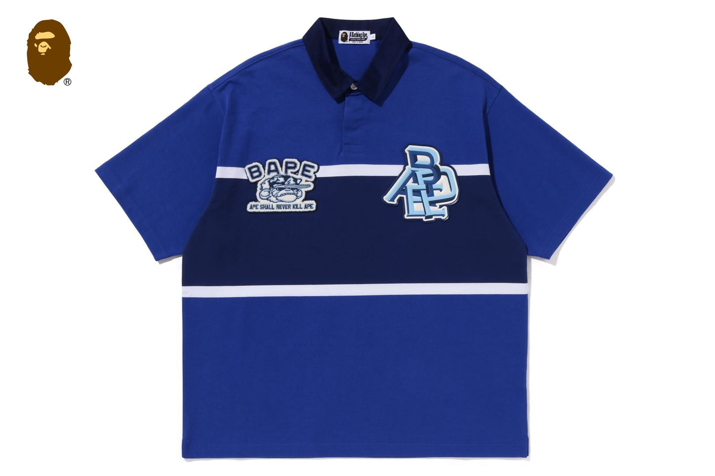 BAPE 彩色拼接寬鬆版型橄欖球短袖POLO