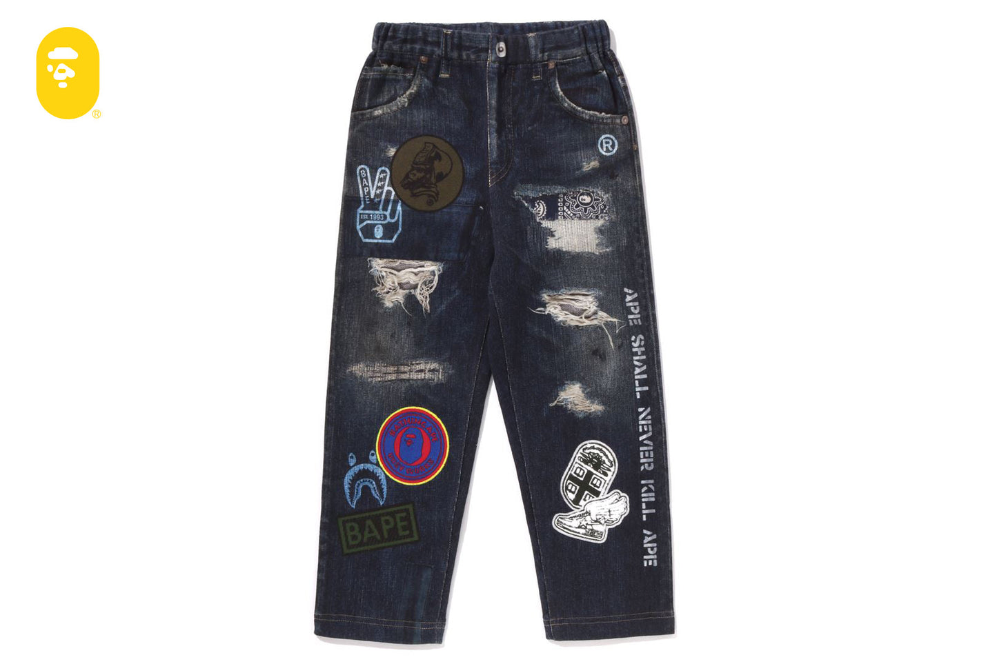 BAPE EMBLEM DENIM PRINT SWEAT PANTS