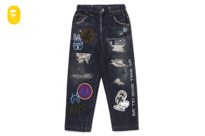 BAPE EMBLEM DENIM PRINT SWEAT PANTS