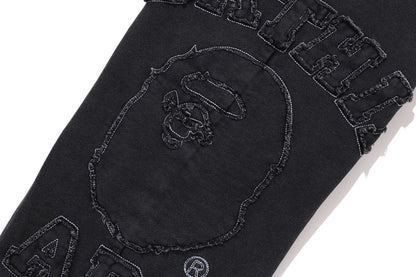BAPE 復古洗水大學補丁運動褲