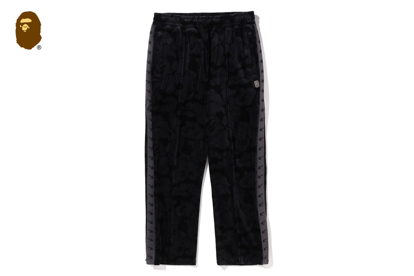BAPE SOLID CAMO VELOUR METAL ONE POINT RELAXED FIT TRACK PANTS