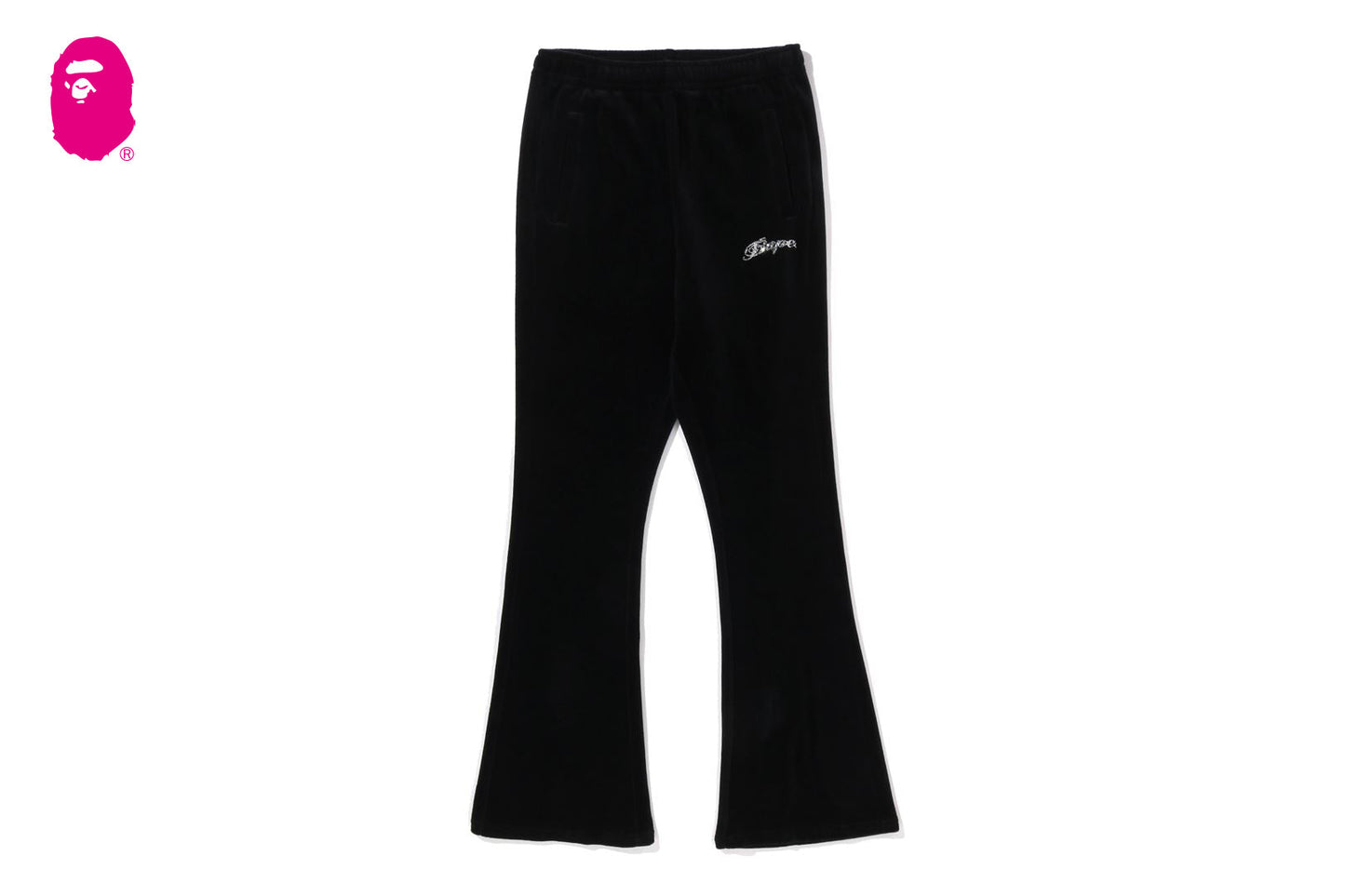 BAPE WASHED MULTI LOGO RHINESTONE VELOUR BOOTCUT FIT PANTS